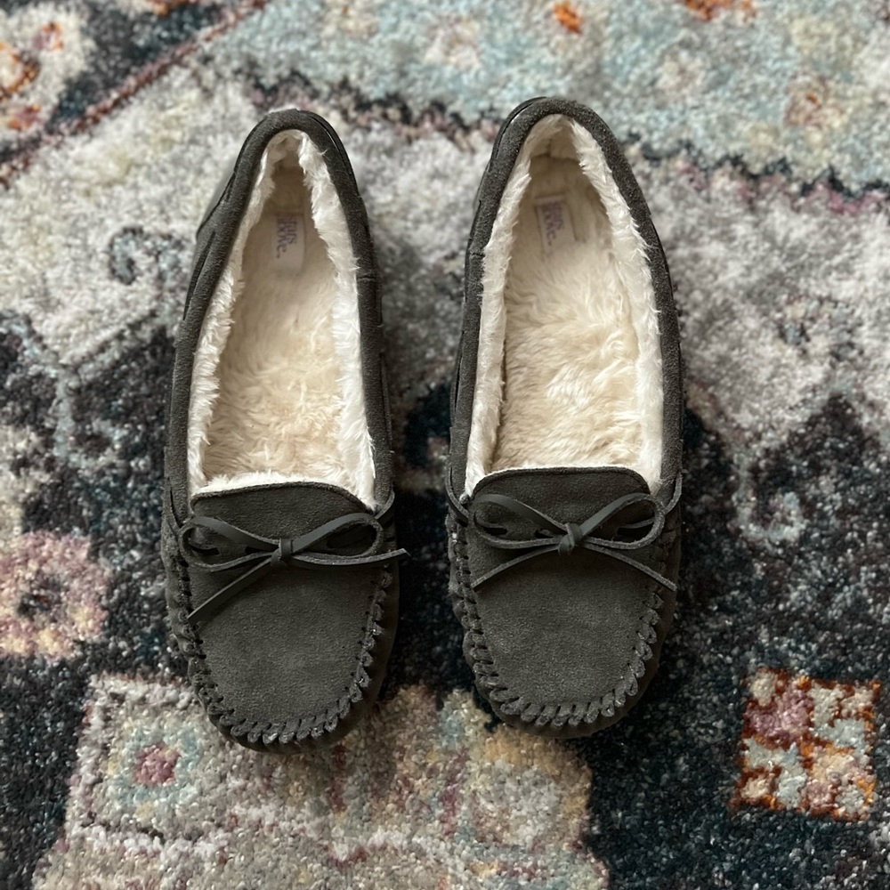 Gray Fuzzy Moccasins